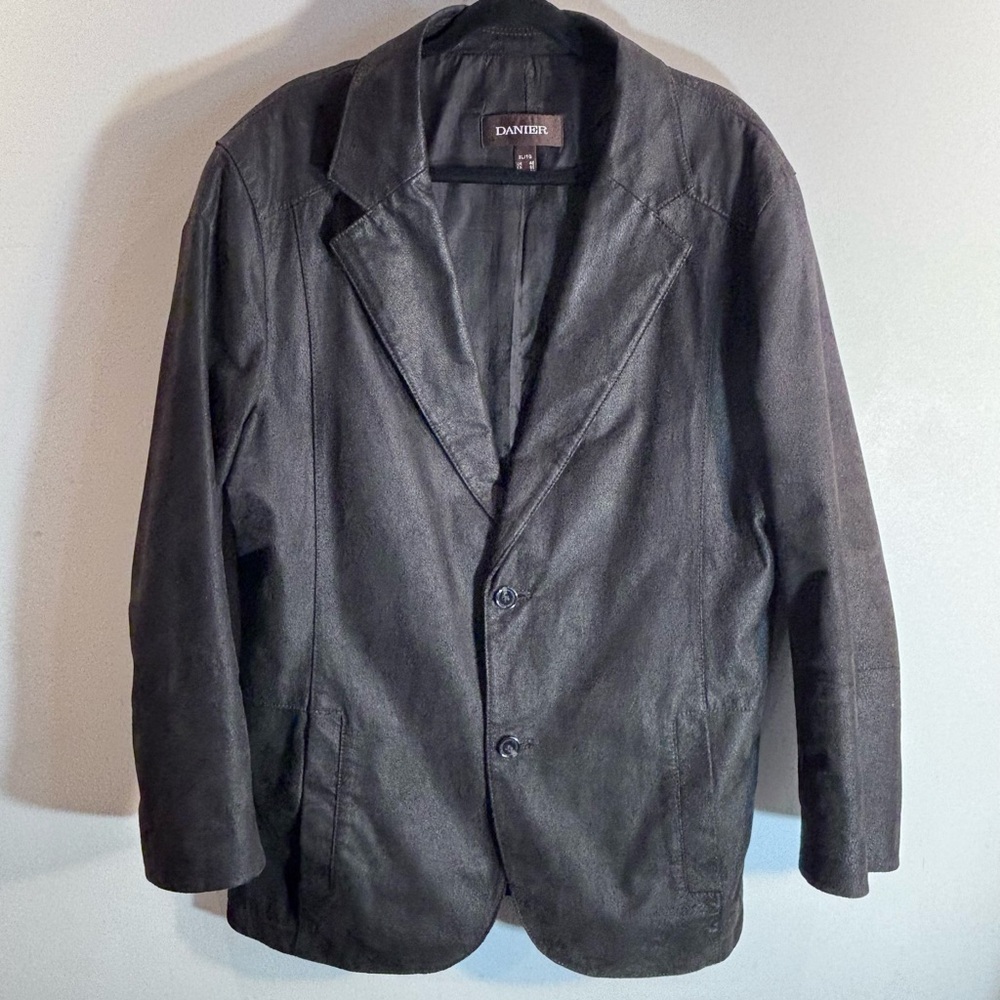 DANIER Sz XL Classic Blazer Textured Leather Lined Pockets Slight Sheen Jacket